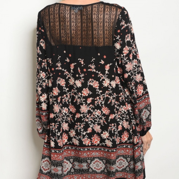 BOHO STYLE LACE & FLORAL PRINT DESIGN DRESS - Picture 3 of 6